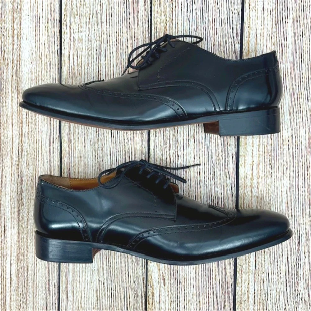 Angelo Pallotta Men's‎ Size 9 US 42 EU Black Leather Lace Up Wingtip Oxfords